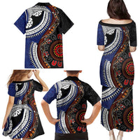 Fiji and Australia Together Family Matching Puletasi and Hawaiian Shirt Kangaroo Aboriginal with Tribal Tapa Hibiscus Half Style LT03 - Polynesian Pride