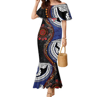 Fiji and Australia Together Mermaid Dress Kangaroo Aboriginal with Tribal Tapa Hibiscus Half Style LT03 Women Black - Polynesian Pride