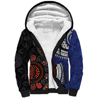 Fiji and Australia Together Sherpa Hoodie Kangaroo Aboriginal with Tribal Tapa Hibiscus Half Style LT03 Unisex Black - Polynesian Pride
