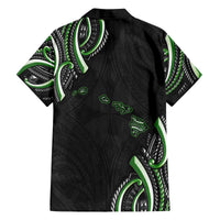 Traditional Art Hawaiian Kakau Tattoos Family Matching Off The Shoulder Long Sleeve Dress and Hawaiian Shirt Green Color - Polynesian Pride