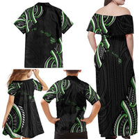 Traditional Art Hawaiian Kakau Tattoos Family Matching Off Shoulder Maxi Dress and Hawaiian Shirt Green Color LT03 - Polynesian Pride