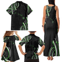 Traditional Art Hawaiian Kakau Tattoos Family Matching Tank Maxi Dress and Hawaiian Shirt Green Color LT03 - Polynesian Pride