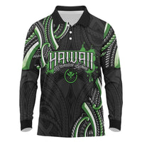 Traditional Art Hawaiian Kakau Tattoos Long Sleeve Polo Shirt Green Color LT03 Green - Polynesian Pride
