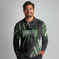 Traditional Art Hawaiian Kakau Tattoos Long Sleeve Polo Shirt Green Color LT03 - Polynesian Pride