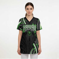 Traditional Art Hawaiian Kakau Tattoos Scrub Top Green Color - Polynesian Pride