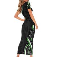 Traditional Art Hawaiian Kakau Tattoos Short Sleeve Bodycon Dress Green Color LT03 - Polynesian Pride