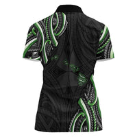 Traditional Art Hawaiian Kakau Tattoos Women Polo Shirt Green Color - Polynesian Pride