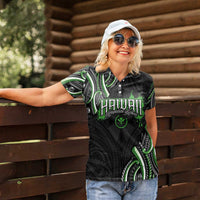 Traditional Art Hawaiian Kakau Tattoos Women Polo Shirt Green Color - Polynesian Pride