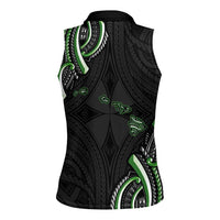 Traditional Art Hawaiian Kakau Tattoos Women Sleeveless Polo Shirt Green Color LT03 - Polynesian Pride