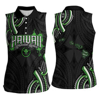 Traditional Art Hawaiian Kakau Tattoos Women Sleeveless Polo Shirt Green Color LT03 - Polynesian Pride