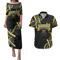 Traditional Art Hawaiian Kakau Tattoos Couples Matching Puletasi and Hawaiian Shirt Yellow Color LT03 Yellow - Polynesian Pride