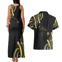 Traditional Art Hawaiian Kakau Tattoos Couples Matching Tank Maxi Dress and Hawaiian Shirt Yellow Color - Polynesian Pride