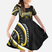 Traditional Art Hawaiian Kakau Tattoos Family Matching Summer Maxi Dress and Hawaiian Shirt Yellow Color LT03 Daughter's Dress Yellow - Polynesian Pride