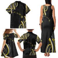 Traditional Art Hawaiian Kakau Tattoos Family Matching Tank Maxi Dress and Hawaiian Shirt Yellow Color LT03 - Polynesian Pride