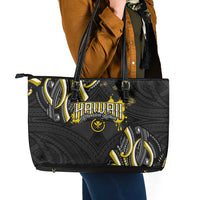 Traditional Art Hawaiian Kakau Tattoos Leather Tote Bag Yellow Color - Polynesian Pride
