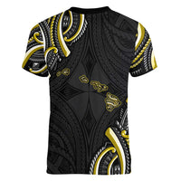 Traditional Art Hawaiian Kakau Tattoos Women V-Neck T-Shirt Yellow Color LT03 - Polynesian Pride
