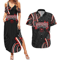 Traditional Art Hawaiian Kakau Tattoos Couples Matching Summer Maxi Dress and Hawaiian Shirt Red Color - Polynesian Pride