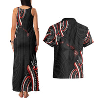 Traditional Art Hawaiian Kakau Tattoos Couples Matching Tank Maxi Dress and Hawaiian Shirt Red Color - Polynesian Pride