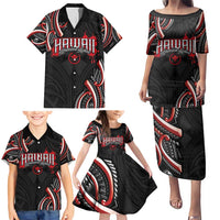 Traditional Art Hawaiian Kakau Tattoos Family Matching Puletasi and Hawaiian Shirt Red Color LT03 - Polynesian Pride