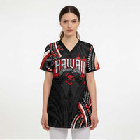 Traditional Art Hawaiian Kakau Tattoos Scrub Top Red Color - Polynesian Pride