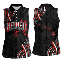 Traditional Art Hawaiian Kakau Tattoos Women Sleeveless Polo Shirt Red Color LT03 - Polynesian Pride