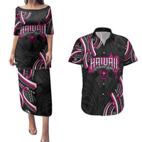 Traditional Art Hawaiian Kakau Tattoos Couples Matching Puletasi and Hawaiian Shirt Pink Color LT03 Pink - Polynesian Pride