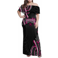 Traditional Art Hawaiian Kakau Tattoos Family Matching Off Shoulder Maxi Dress and Hawaiian Shirt Pink Color LT03 Mom's Dress Pink - Polynesian Pride