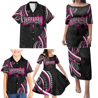 Traditional Art Hawaiian Kakau Tattoos Family Matching Puletasi and Hawaiian Shirt Pink Color LT03 - Polynesian Pride