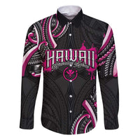 Traditional Art Hawaiian Kakau Tattoos Family Matching Puletasi and Hawaiian Shirt Pink Color LT03 Dad's Shirt - Long Sleeve Pink - Polynesian Pride