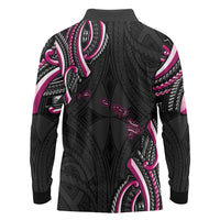 Traditional Art Hawaiian Kakau Tattoos Long Sleeve Polo Shirt Pink Color LT03 - Polynesian Pride