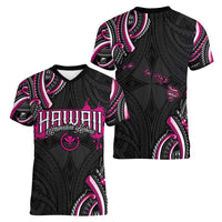 Traditional Art Hawaiian Kakau Tattoos Women V-Neck T-Shirt Pink Color LT03 - Polynesian Pride