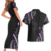 Traditional Art Hawaiian Kakau Tattoos Couples Matching Short Sleeve Bodycon Dress and Hawaiian Shirt Purple Color - Polynesian Pride
