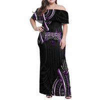 Traditional Art Hawaiian Kakau Tattoos Family Matching Off Shoulder Maxi Dress and Hawaiian Shirt Purple Color LT03 Mom's Dress Purple - Polynesian Pride