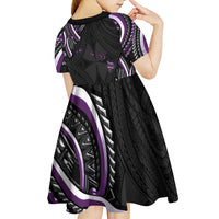 Traditional Art Hawaiian Kakau Tattoos Kid Short Sleeve Dress Purple Color LT03 - Polynesian Pride