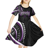 Traditional Art Hawaiian Kakau Tattoos Kid Short Sleeve Dress Purple Color LT03 - Polynesian Pride