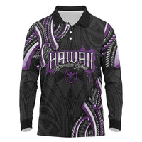 Traditional Art Hawaiian Kakau Tattoos Long Sleeve Polo Shirt Purple Color LT03 Purple - Polynesian Pride