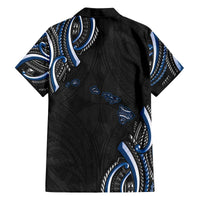 Traditional Art Hawaiian Kakau Tattoos Family Matching Off The Shoulder Long Sleeve Dress and Hawaiian Shirt Blue Color - Polynesian Pride