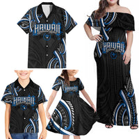 Traditional Art Hawaiian Kakau Tattoos Family Matching Off Shoulder Maxi Dress and Hawaiian Shirt Blue Color LT03 - Polynesian Pride