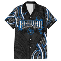 Traditional Art Hawaiian Kakau Tattoos Family Matching Off Shoulder Maxi Dress and Hawaiian Shirt Blue Color LT03 Dad's Shirt - Short Sleeve Blue - Polynesian Pride