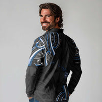 Traditional Art Hawaiian Kakau Tattoos Long Sleeve Polo Shirt Blue Color - Polynesian Pride