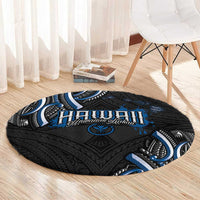 Traditional Art Hawaiian Kakau Tattoos Round Carpet Blue Color - Polynesian Pride