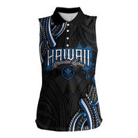 Traditional Art Hawaiian Kakau Tattoos Women Sleeveless Polo Shirt Blue Color LT03 Female Blue - Polynesian Pride
