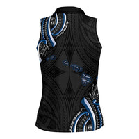 Traditional Art Hawaiian Kakau Tattoos Women Sleeveless Polo Shirt Blue Color LT03 - Polynesian Pride