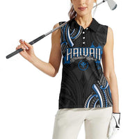 Traditional Art Hawaiian Kakau Tattoos Women Sleeveless Polo Shirt Blue Color LT03 - Polynesian Pride