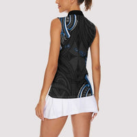 Traditional Art Hawaiian Kakau Tattoos Women Sleeveless Polo Shirt Blue Color LT03 - Polynesian Pride