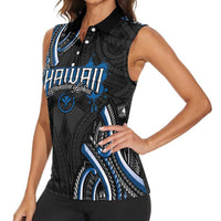 Traditional Art Hawaiian Kakau Tattoos Women Sleeveless Polo Shirt Blue Color LT03 - Polynesian Pride
