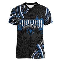 Traditional Art Hawaiian Kakau Tattoos Women V-Neck T-Shirt Blue Color LT03 Female Blue - Polynesian Pride