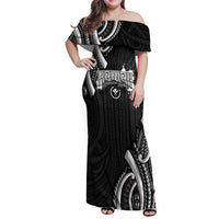 Traditional Art Hawaiian Kakau Tattoos Family Matching Off Shoulder Maxi Dress and Hawaiian Shirt White LT03 Mom's Dress White - Polynesian Pride