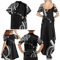 Traditional Art Hawaiian Kakau Tattoos Family Matching Summer Maxi Dress and Hawaiian Shirt White LT03 - Polynesian Pride