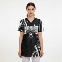 Traditional Art Hawaiian Kakau Tattoos Scrub Top White - Polynesian Pride